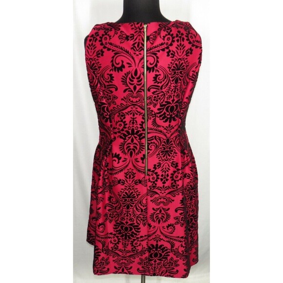 Gabby Skye Women's Red Black Velvet Flocked Fit And Flare Dress Plus Size 14W - Picture 2 of 14